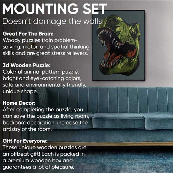 Suvira Animal Wooden Puzzle - Engaging, Educational, and Eco-Friendly T-rex Dino - Picture 6 of 8